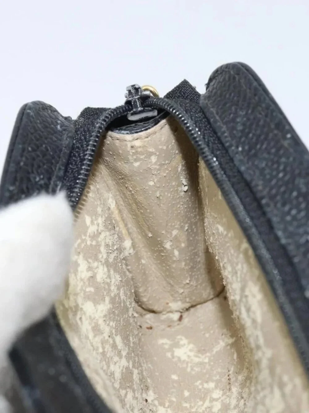CHANEL COCO Mark Pouch Grained Calf Skin Black Gold CC Auth AMZ108